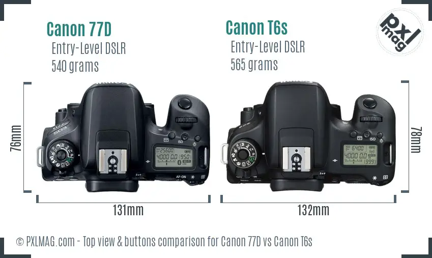 Canon 77D vs Canon T6s top view buttons comparison