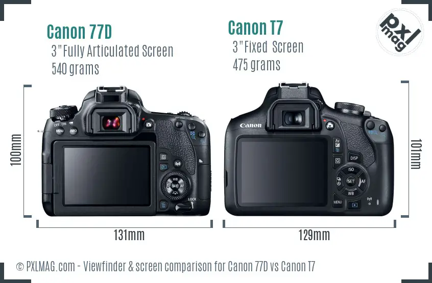Canon 77D vs Canon T7 Screen and Viewfinder comparison