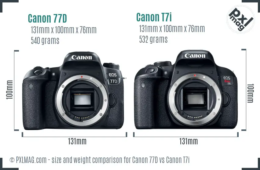 Canon 77D vs Canon T7i size comparison