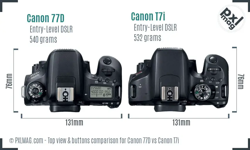Canon 77D vs Canon T7i top view buttons comparison