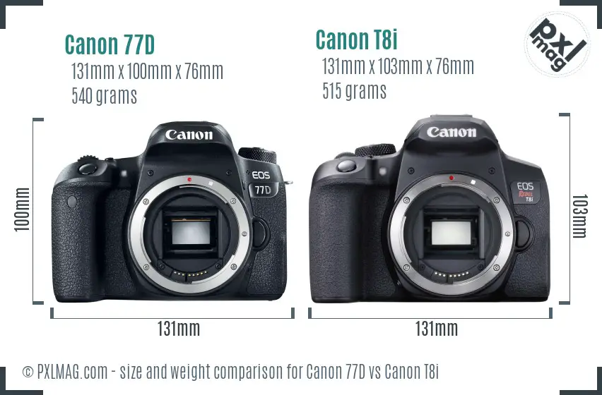 Canon 77D vs Canon T8i size comparison