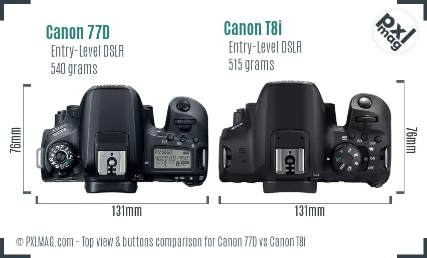 Canon 77D vs Canon T8i top view buttons comparison