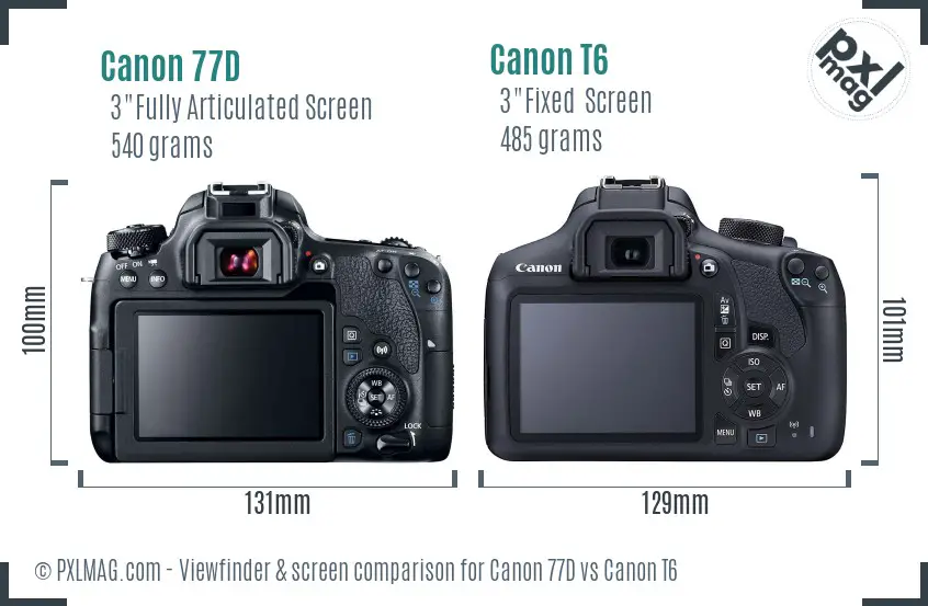 Canon 77D vs Canon T6 Screen and Viewfinder comparison
