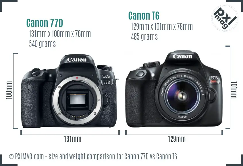 Canon 77D vs Canon T6 size comparison