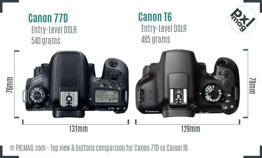 Canon 77D vs Canon T6 top view buttons comparison