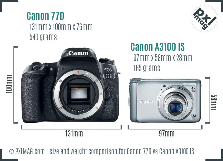 Canon 77D vs Canon A3100 IS size comparison