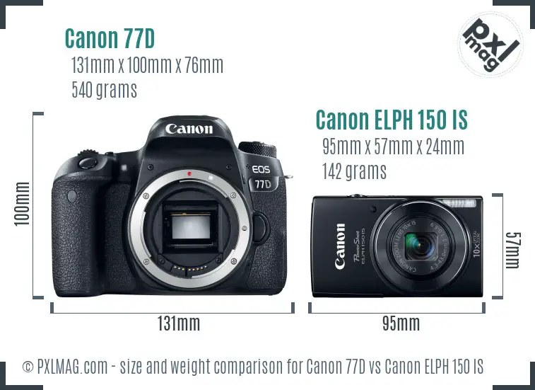 Canon 77D vs Canon ELPH 150 IS size comparison