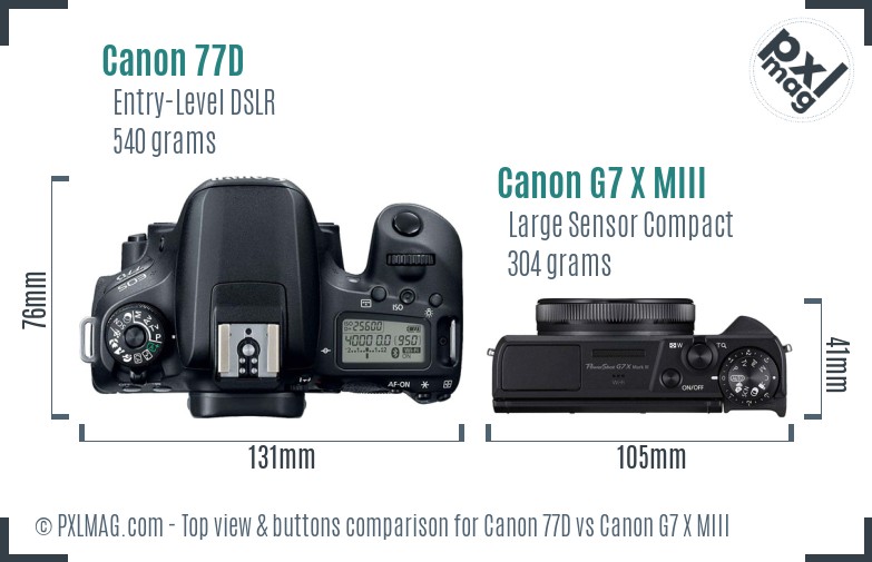 Canon 77D vs Canon G7 X MIII top view buttons comparison