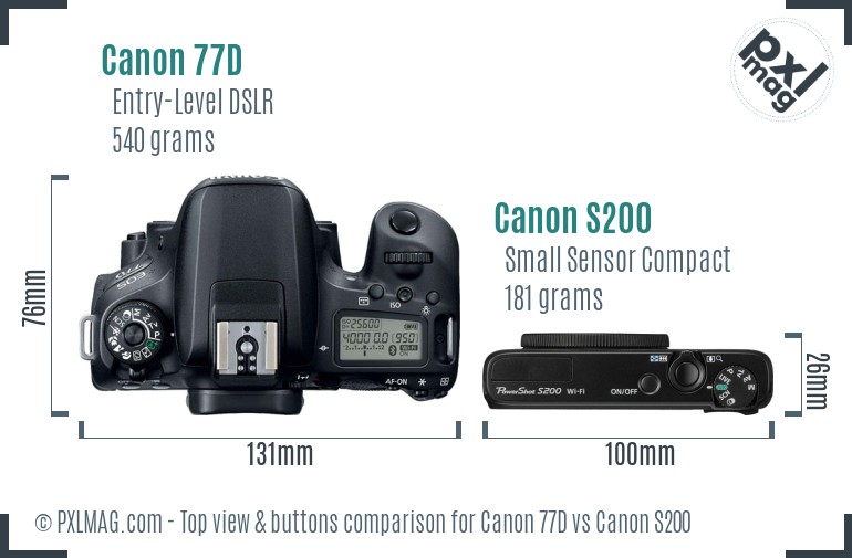 Canon 77D vs Canon S200 top view buttons comparison
