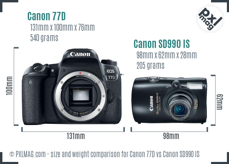 Canon 77D vs Canon SD990 IS size comparison