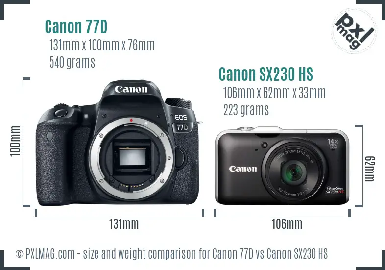 Canon 77D vs Canon SX230 HS size comparison
