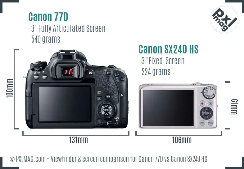 Canon 77D vs Canon SX240 HS Screen and Viewfinder comparison