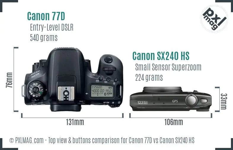 Canon 77D vs Canon SX240 HS top view buttons comparison