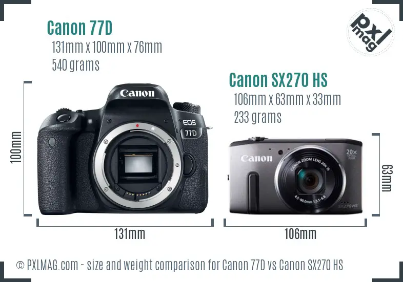 Canon 77D vs Canon SX270 HS size comparison Canon 77D vs Canon SX270 HS size comparison