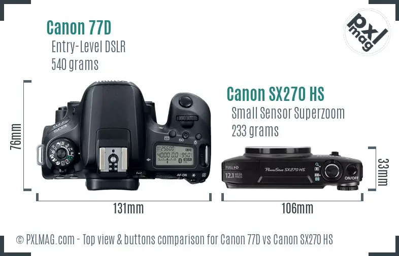 Canon 77D vs Canon SX270 HS top view buttons comparison Canon 77D vs Canon SX270 HS top view buttons comparison