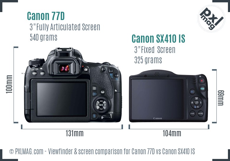 Canon 77D vs Canon SX410 IS Screen and Viewfinder comparison