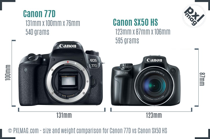 Canon 77D vs Canon SX50 HS size comparison Canon 77D vs Canon SX50 HS size comparison