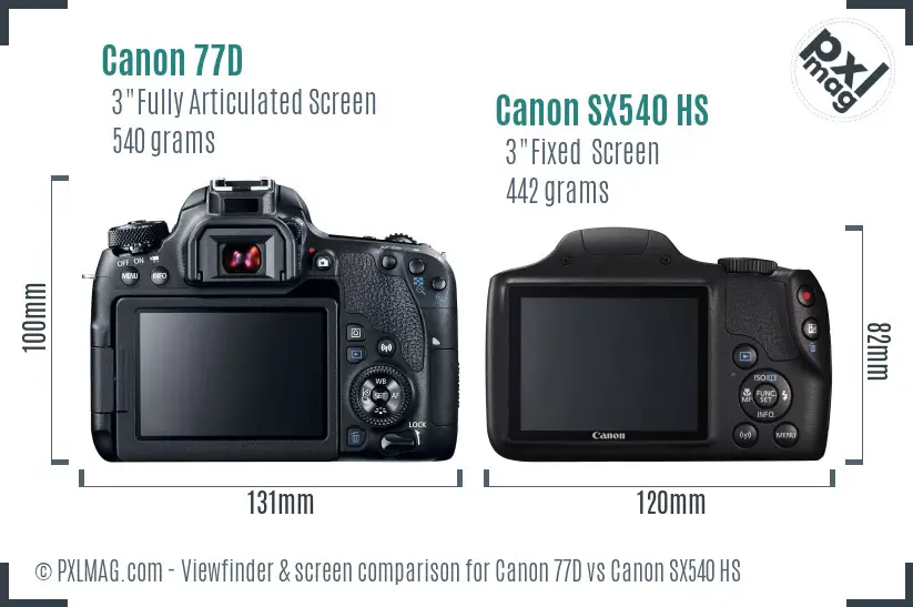 Canon 77D vs Canon SX540 HS Screen and Viewfinder comparison Canon 77D vs Canon SX540 HS Screen and Viewfinder comparison