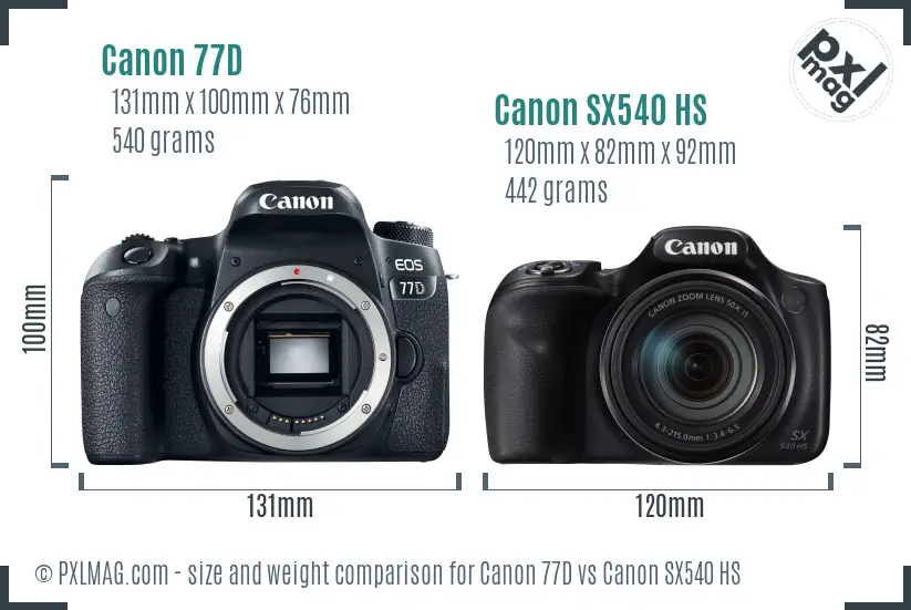 Canon 77D vs Canon SX540 HS size comparison Canon 77D vs Canon SX540 HS size comparison