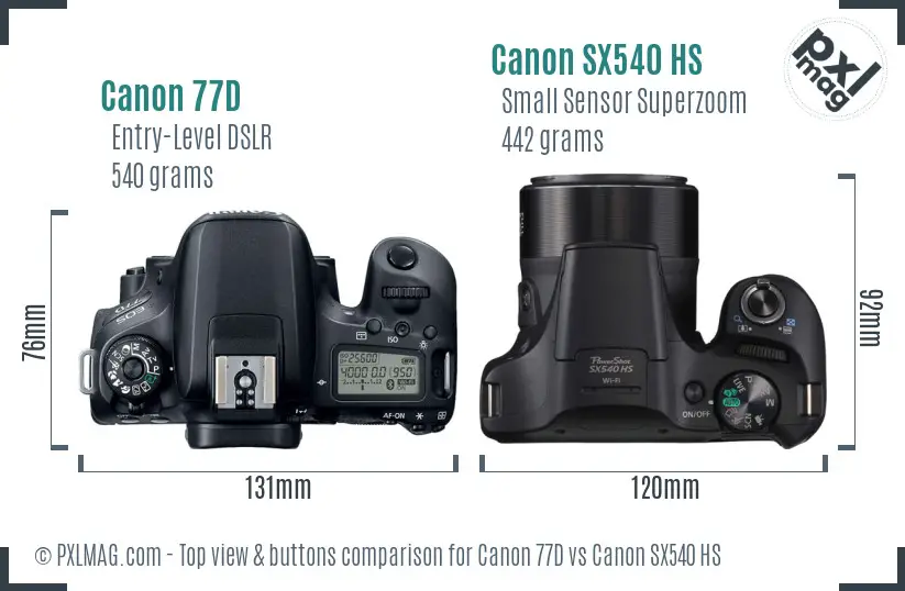 Canon 77D vs Canon SX540 HS top view buttons comparison Canon 77D vs Canon SX540 HS top view buttons comparison