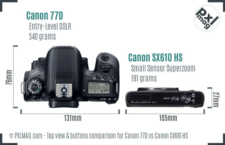 Canon 77D vs Canon SX610 HS top view buttons comparison