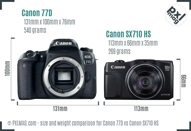 Canon 77D vs Canon SX710 HS size comparison