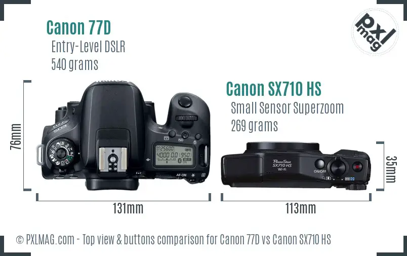 Canon 77D vs Canon SX710 HS top view buttons comparison