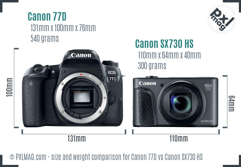 Canon 77D vs Canon SX730 HS size comparison Canon 77D vs Canon SX730 HS size comparison