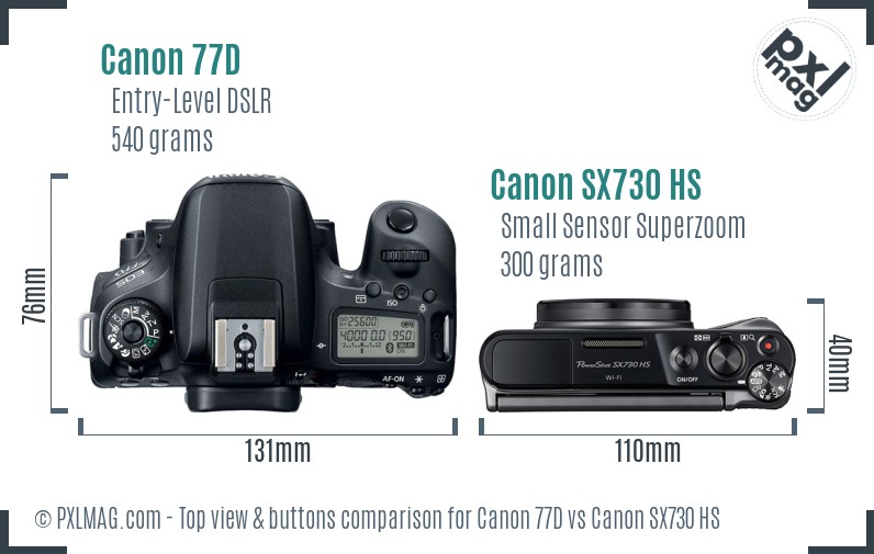 Canon 77D vs Canon SX730 HS top view buttons comparison