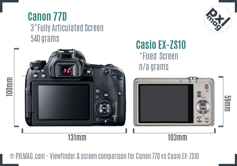 Canon 77D vs Casio EX-ZS10 Screen and Viewfinder comparison