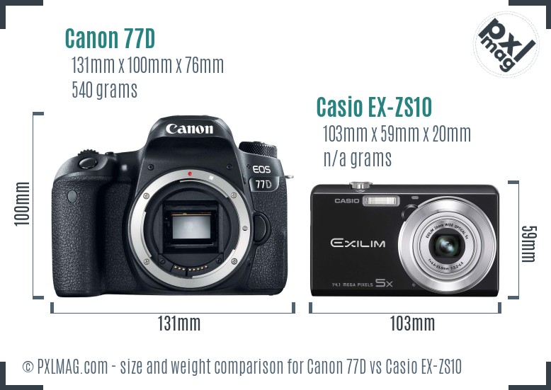 Canon 77D vs Casio EX-ZS10 size comparison Canon 77D vs Casio EX-ZS10 size comparison