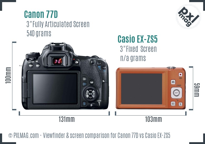 Canon 77D vs Casio EX-ZS5 Screen and Viewfinder comparison