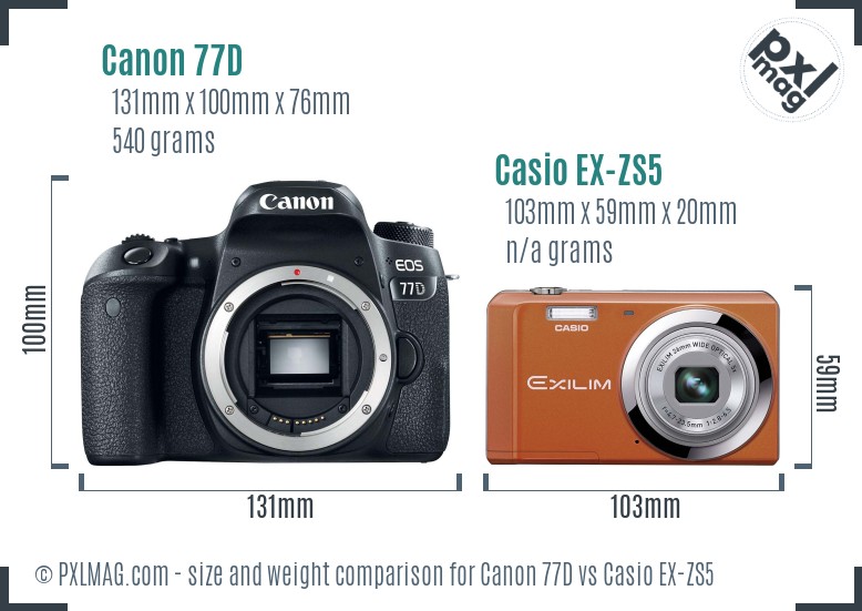 Canon 77D vs Casio EX-ZS5 size comparison Canon 77D vs Casio EX-ZS5 size comparison