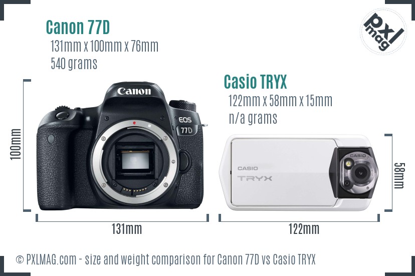 Canon 77D vs Casio TRYX size comparison