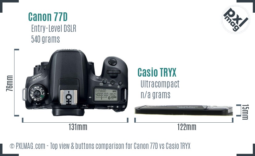 Canon 77D vs Casio TRYX top view buttons comparison