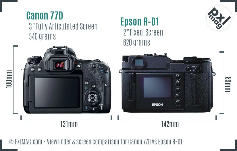 Canon 77D vs Epson R-D1 Screen and Viewfinder comparison