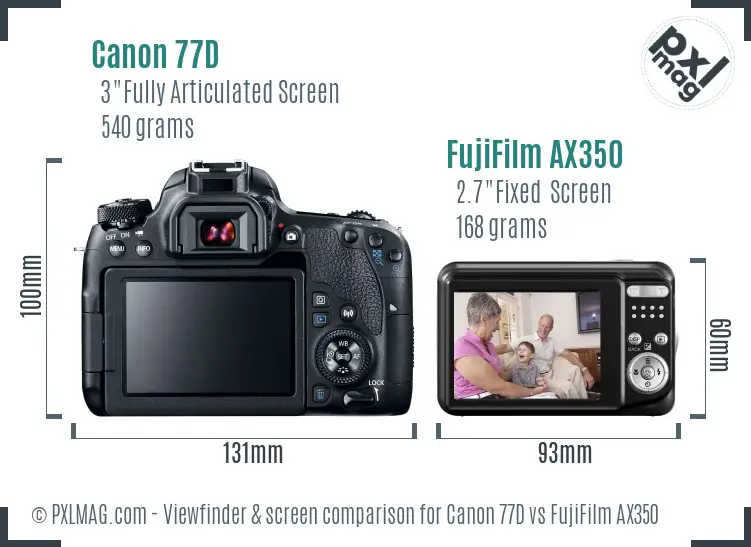 Canon 77D vs FujiFilm AX350 Screen and Viewfinder comparison