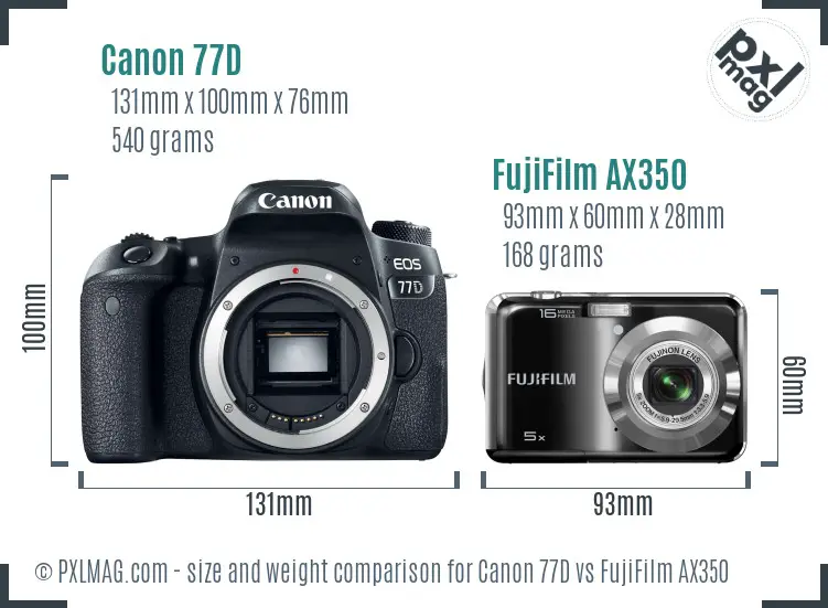 Canon 77D vs FujiFilm AX350 size comparison