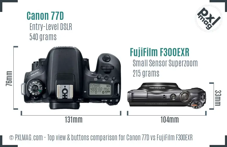 Canon 77D vs FujiFilm F300EXR top view buttons comparison