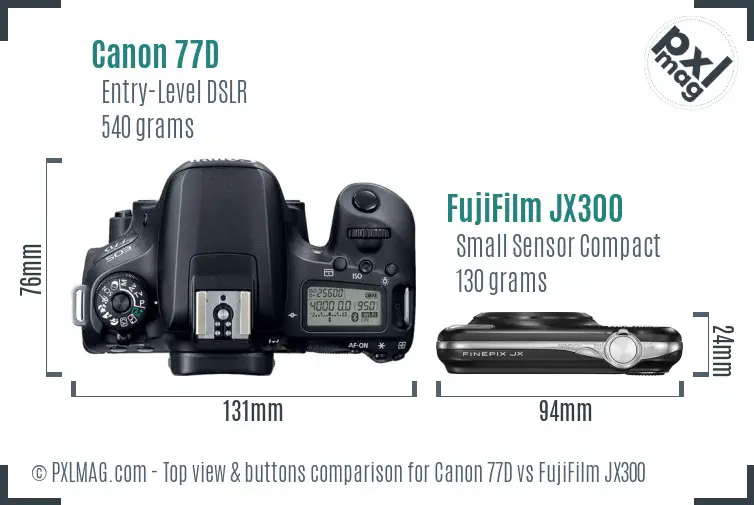 Canon 77D vs FujiFilm JX300 top view buttons comparison Canon 77D vs FujiFilm JX300 top view buttons comparison
