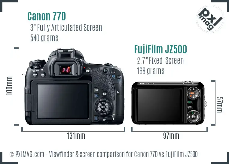 Canon 77D vs FujiFilm JZ500 Screen and Viewfinder comparison Canon 77D vs FujiFilm JZ500 Screen and Viewfinder comparison