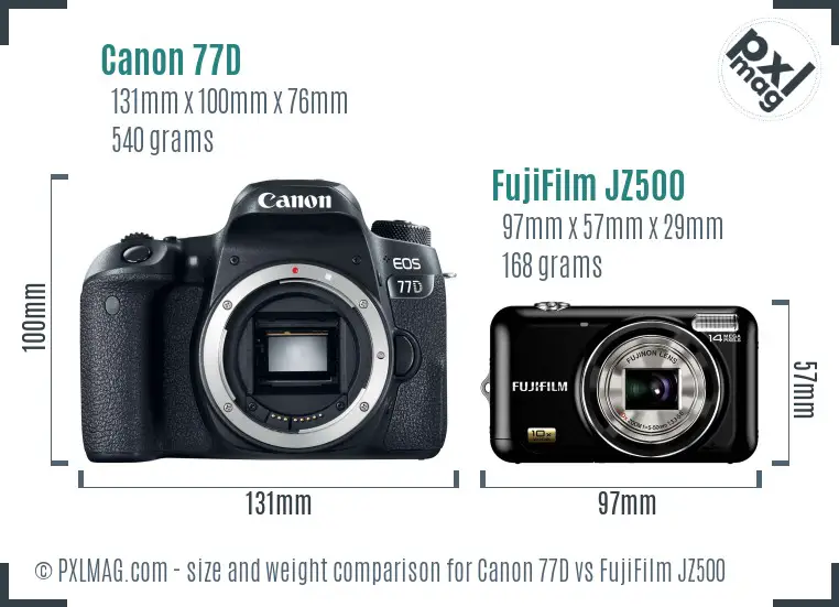 Canon 77D vs FujiFilm JZ500 size comparison Canon 77D vs FujiFilm JZ500 size comparison