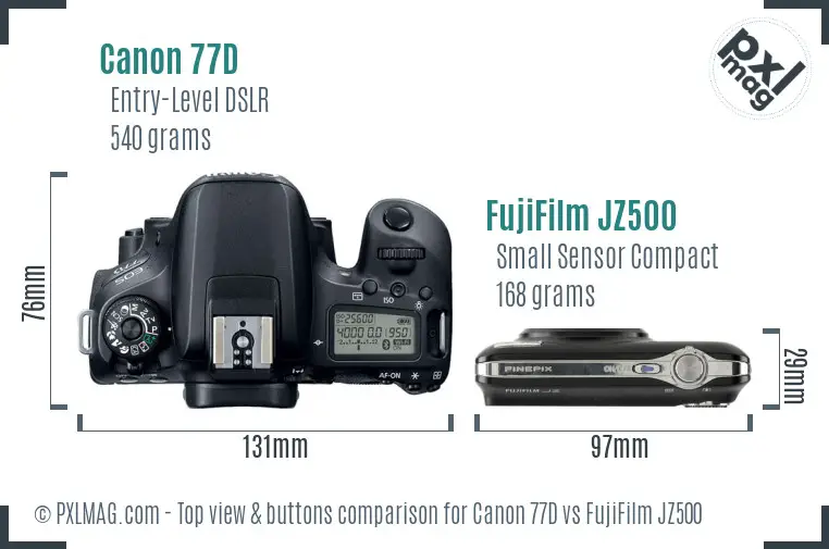 Canon 77D vs FujiFilm JZ500 top view buttons comparison Canon 77D vs FujiFilm JZ500 top view buttons comparison