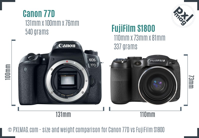 Canon 77D vs FujiFilm S1800 size comparison