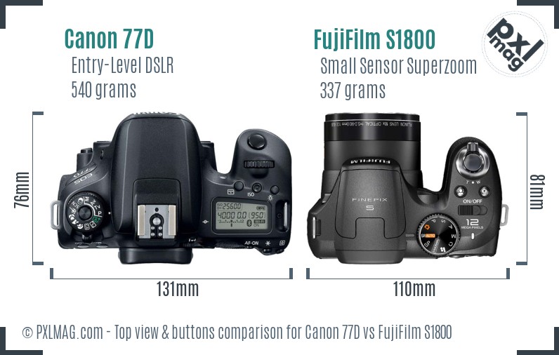 Canon 77D vs FujiFilm S1800 top view buttons comparison