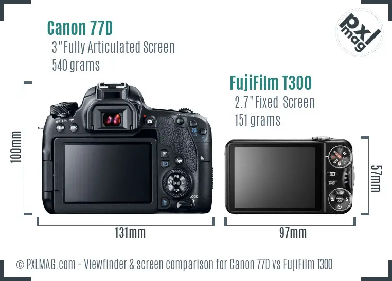 Canon 77D vs FujiFilm T300 Screen and Viewfinder comparison