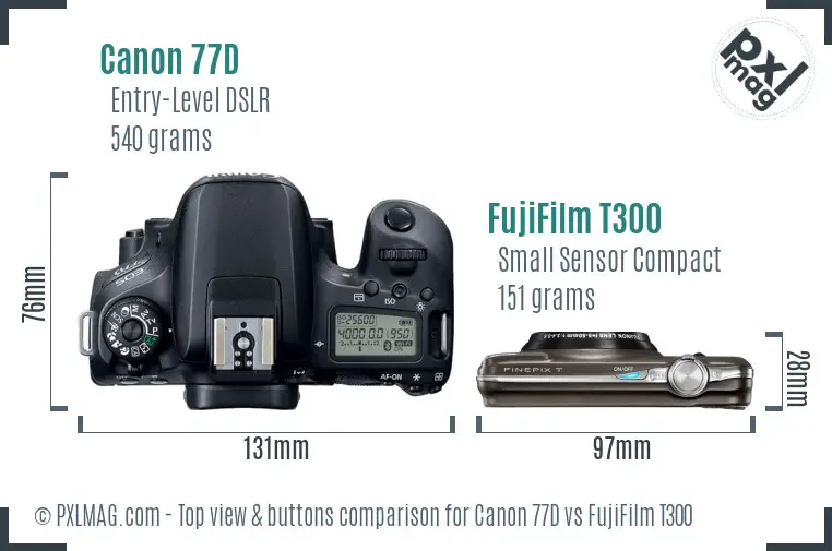 Canon 77D vs FujiFilm T300 top view buttons comparison