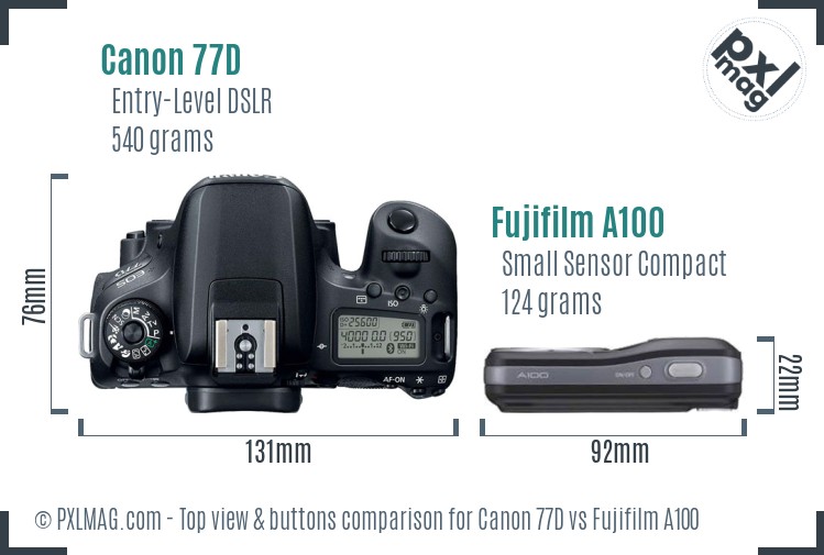 Canon 77D vs Fujifilm A100 top view buttons comparison