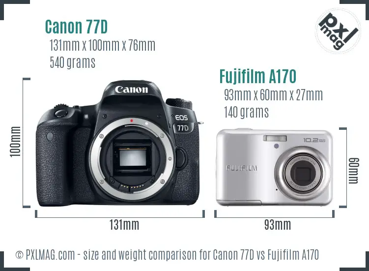 Canon 77D vs Fujifilm A170 size comparison Canon 77D vs Fujifilm A170 size comparison