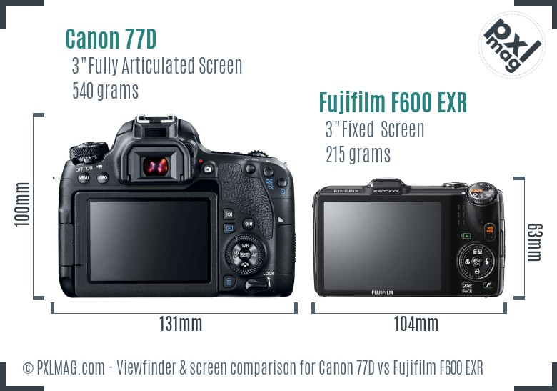 Canon 77D vs Fujifilm F600 EXR Screen and Viewfinder comparison